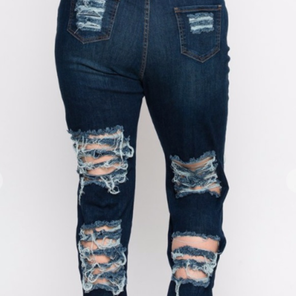 Plus Size Dark Denim Distressed Jeans - Picture 2 of 4
